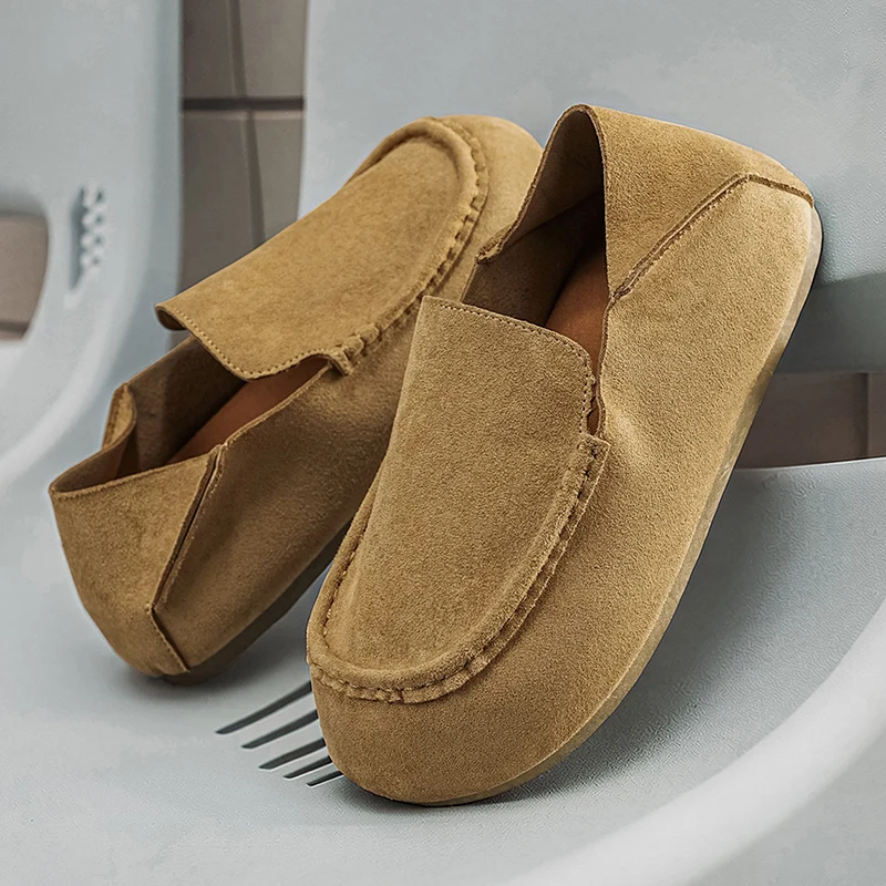 Fashion Mens Casual Shoes Soft Leather Comfort Man Loafers Outdoor Walking Half Slippers Breathable Lazy Driving Shoes Moccasins