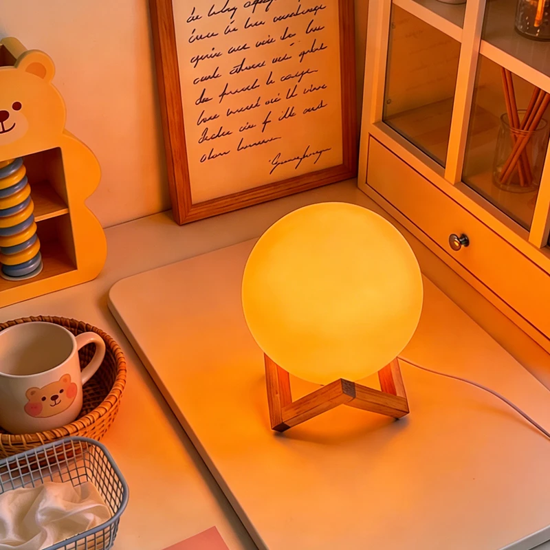 

White Frosted Glass Ball Table Lamp Ins Style Minimalist Version High-Value Three-Color Light Gift Ambient Light for Girls