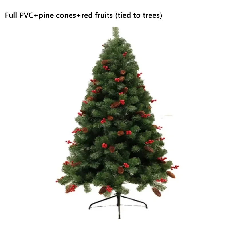 Artificial Christmas Tree PVC Mixed Pinecone and Red Fruit Christmas Tree Foldable Metal based Festival Decoration 1.2m-2.7m