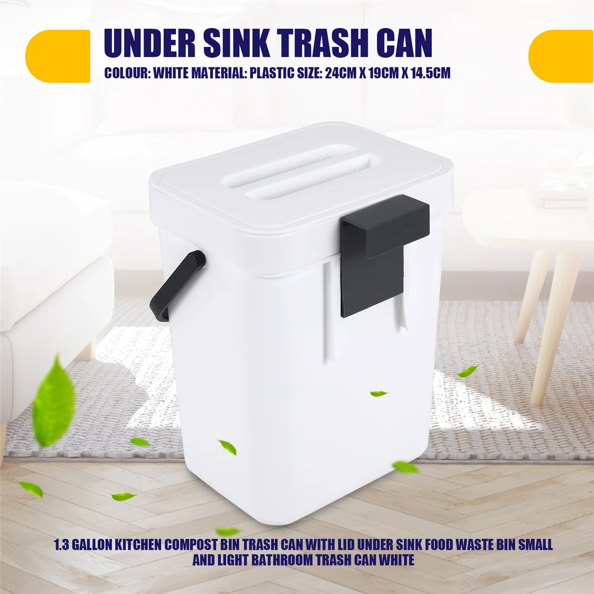 [in stock] 1.3 Gallon Kitchen Compost Bin Trash Can with Lid Food Waste Bin Small and Light Bathroom Trash Can White