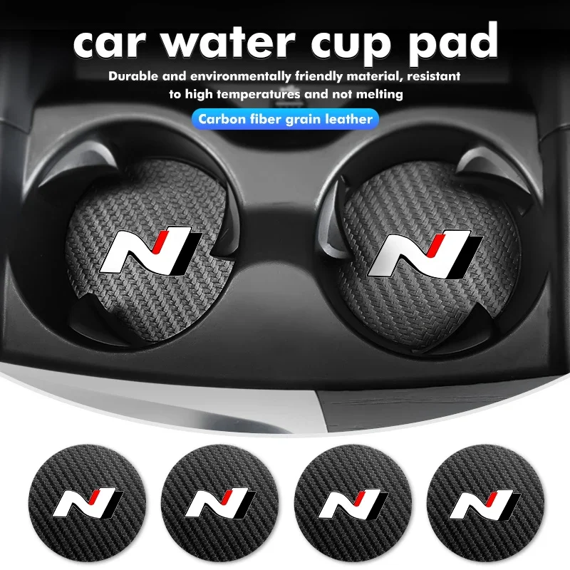 2PCS Car Style Coaster Pads Carbon Fiber Cup Holder Pad Anti-Slip Accessories Suitable for Hyundai N Line I20 I30 Sonata Tucson
