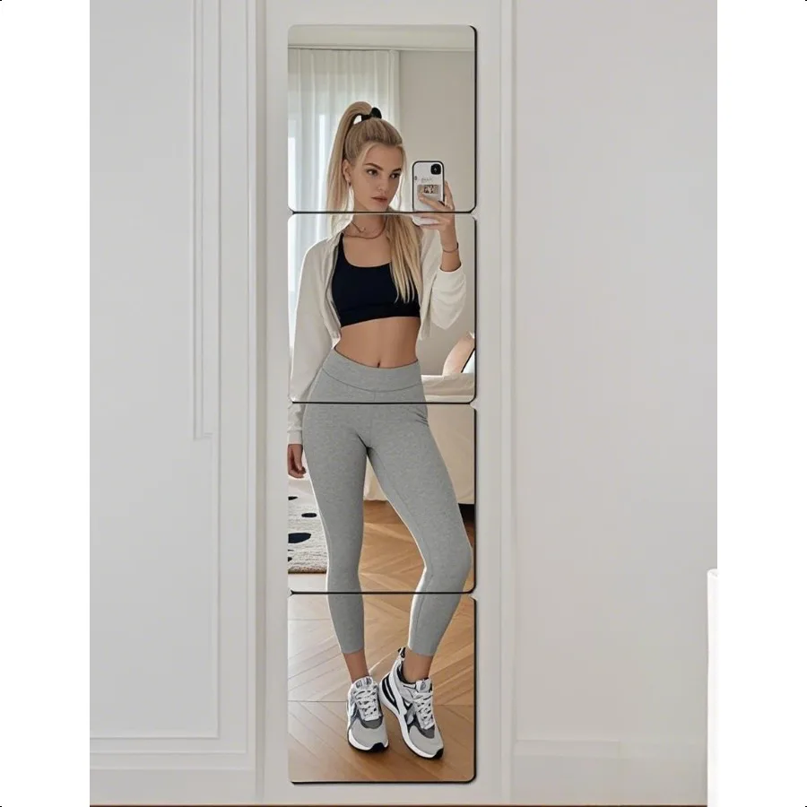 

12"x14"x4Pcs Full Length Wall Mirror TilesSquares Frameless Wall Mounted Full Body Mirror Glass Wall Peel and Stick Mirror for