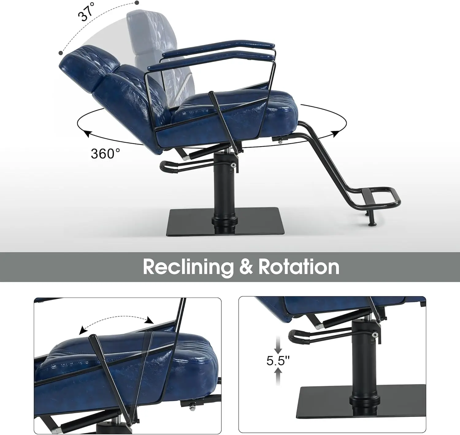 كرسي حلاقة كلاسيكي مع مضخة هيدروليكية بسعة 440 رطل وكرسي يدوي لمصففي الشعر وصالونات التجميل #3