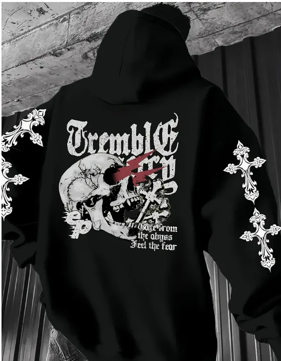 

2025 NEW Trendy New Men's Autumn Skull Gothic Letter Printed Comfortable Breathable Hoodie Outdoor Street Style Clothing