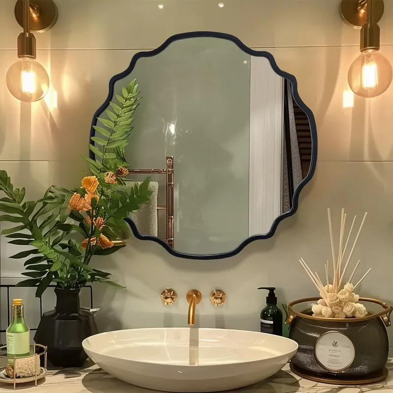 LED Bathroom Mirror American Retro Style Decorative Wall Hanging Mirror for Washing Dressing and Styling