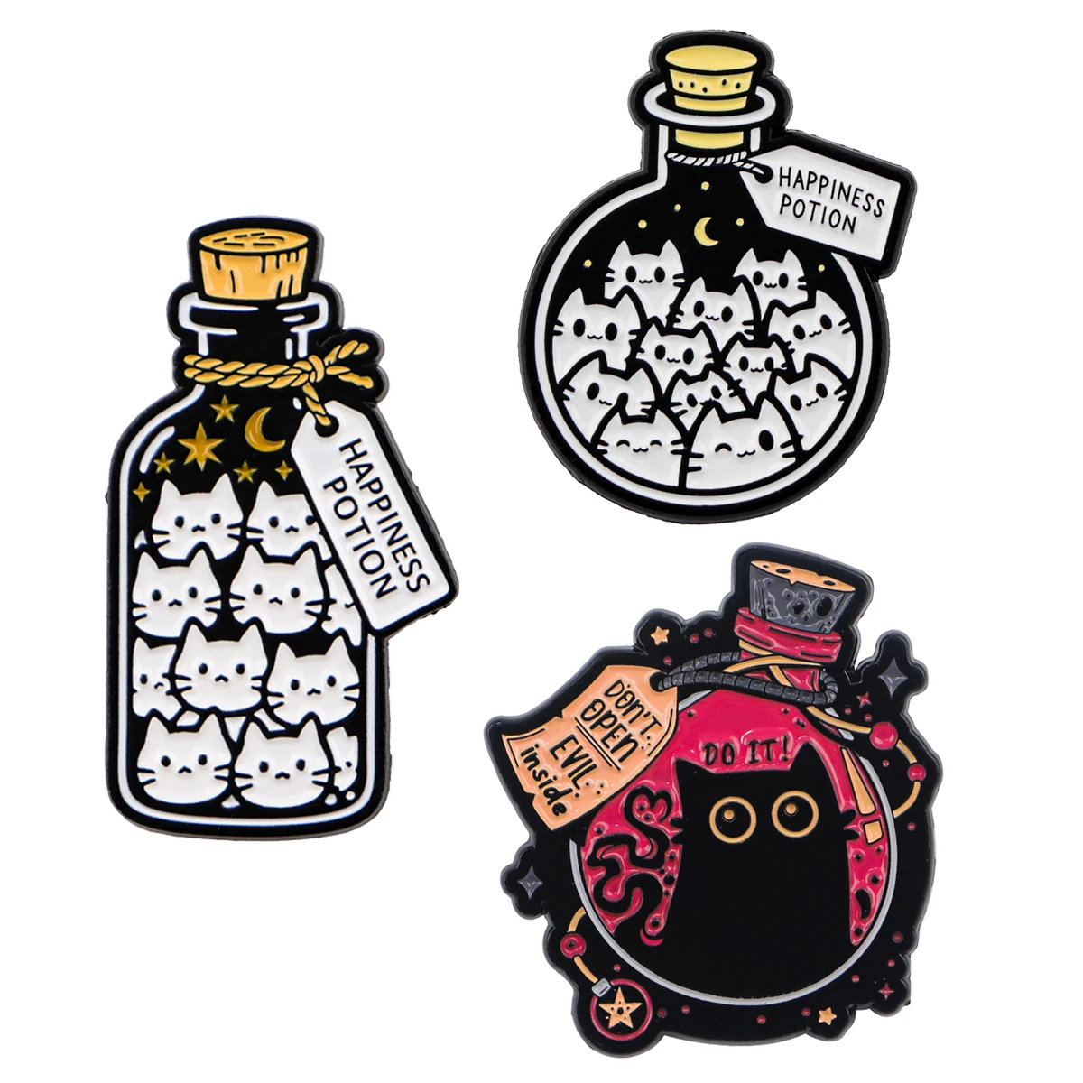 زجاجة القطط المينا دبابيس جرعة السعادة بروش معدني على ظهره قبعة حقيبة طوق شارات الرجال النساء مجوهرات الأزياء جمع هدية #2