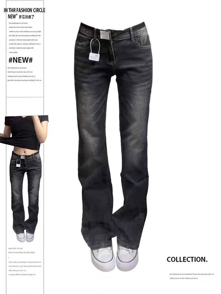 Women's Low Rise JeansBlack Flared Denim Pants Skinny Y2k Bell Bottom Jeans Y2k Harajuku 2000s In