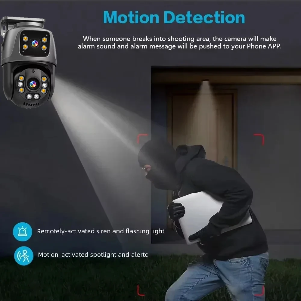 Kamera Pengawas Jaringan POE 4K 8MP Kamera IP PTZ ONVIF Lensa Ganda Audio Dua Arah Deteksi Manusia Keamanan Luar Ruangan ICSEE XMEYE