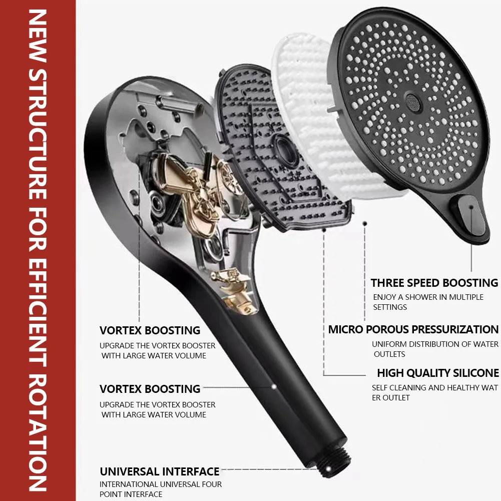 Pressurized Shower Head Large Water Output Shower 13cm Large Panel 4-point Interface ABS Material Button Shifting