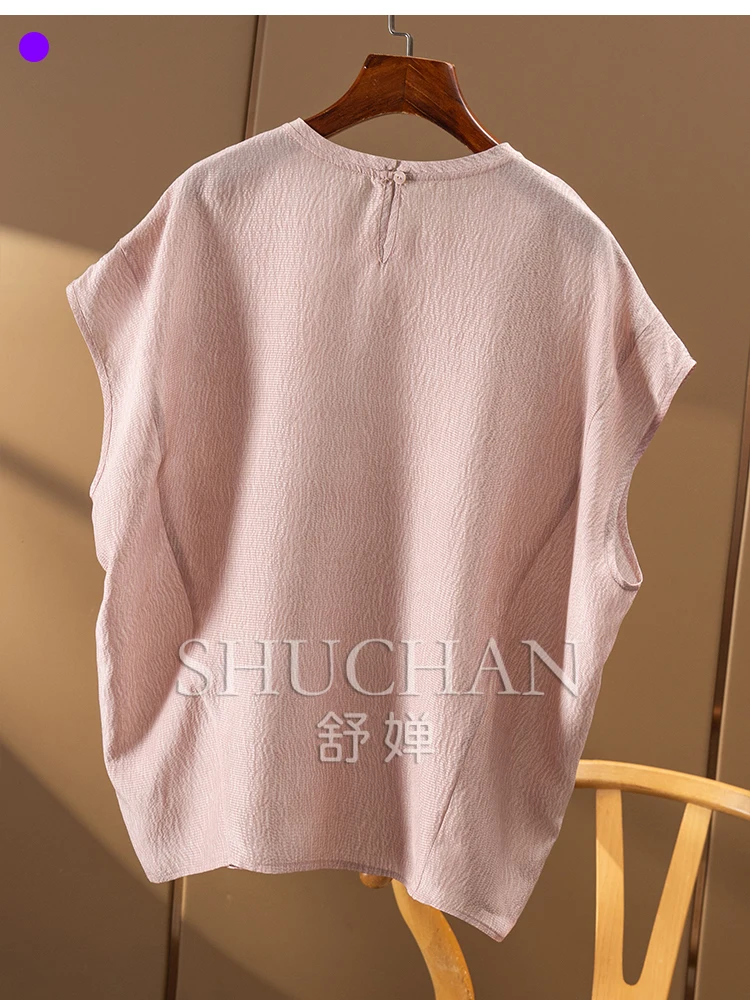 2025 High-quality Natural  Silk Pearl Crepe Loose Bag Rotator Sleeve Shirt New Women's 60A0  Blouses for Women Fashion