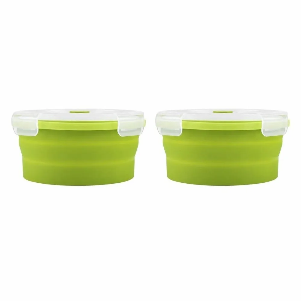 2PCS Silicone Collapsible Lunch Box 350ml / 500ml / 800ml Round Shape Portable Storage Bowl Collapsible Food Containe
