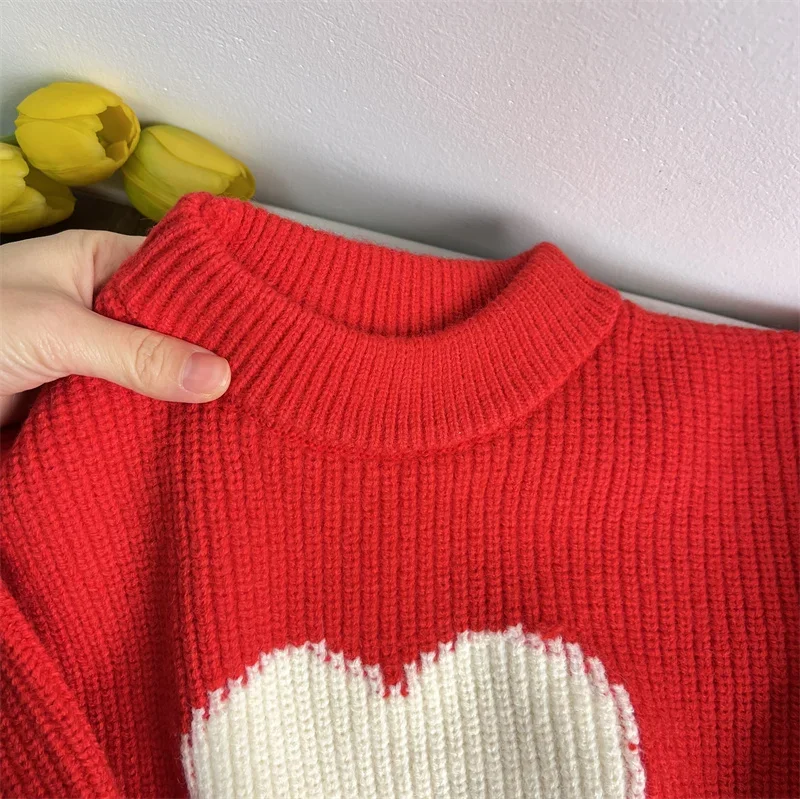 Boutique Kids Fall Clothes Baby Boys Girls Kawaii Sweater Heart Pullover Sweater Cute Red toddler Christmas Sweater 90-130cm