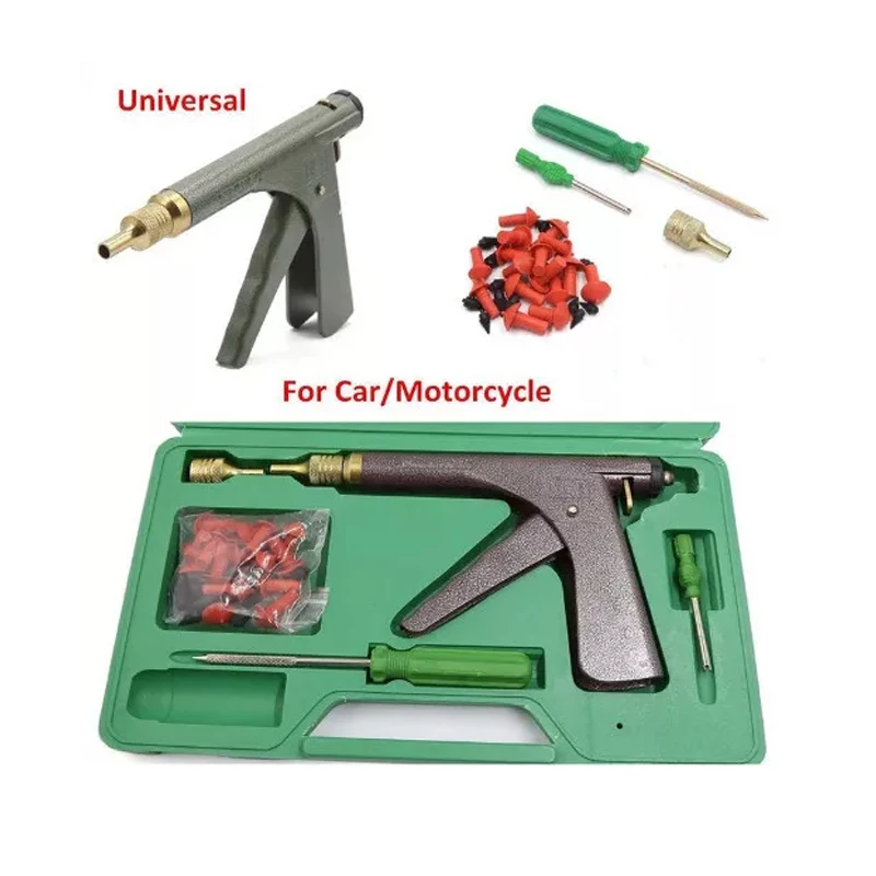 Tubeless Tire Gun Puncture Repair Kit with Mushroom Plug for Tyre Punctures and Flats on Cars, Motorcycles, ATV, Trucks Tractors