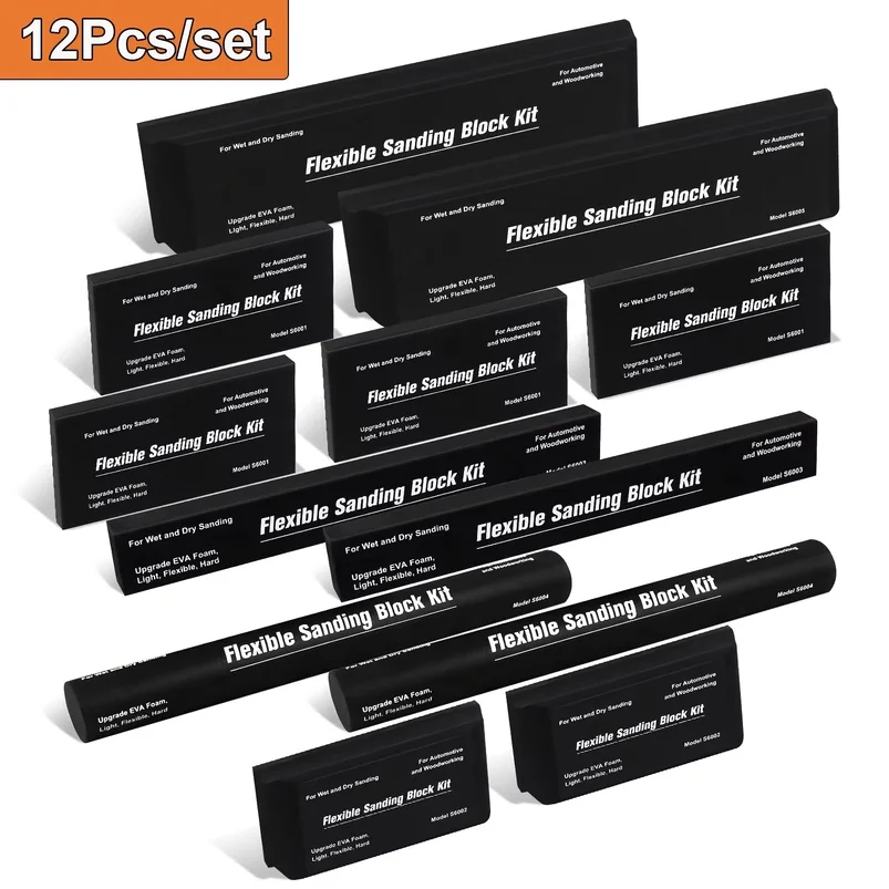 12PCS Sanding Block Kit Flexible EVA Foam Wet or Dry Autobody Hand Sanding Blocks Kit for Automotive Car Wood Bodywork