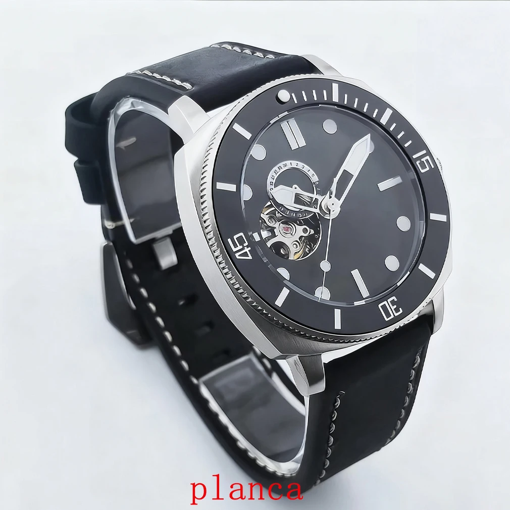 Customized logo 42mm NH39 Mechanical Leather Strap Sapphire White Black Dial Men's Watch
