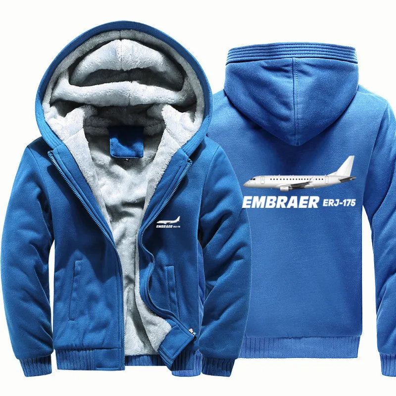 New Aviation Pilots Flight The Embraer ERJ-175 Wool Fleece Warm Zipper Hooded Thick Hoodies Sweatshirts Men Coat Jackets