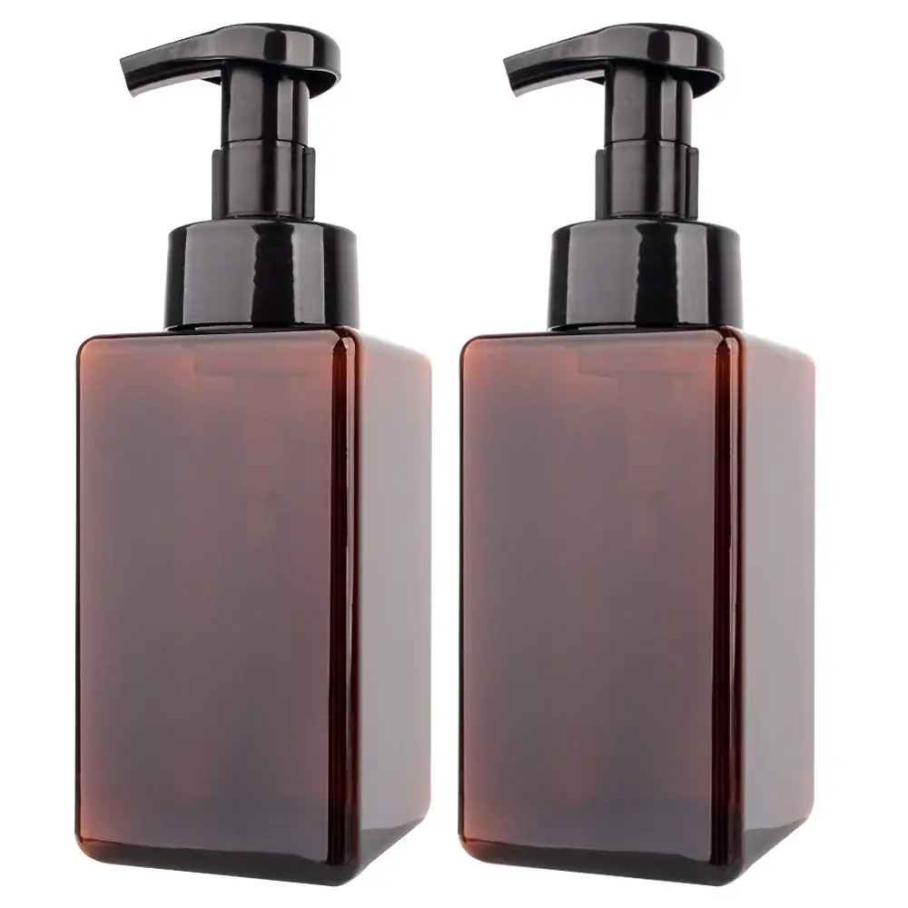 2 Pack Foaming Soap Dispenser 15Oz Refillable Foam Liquid Hand Soap Empty Plastic Pump Bottle Container - Brown 450Ml