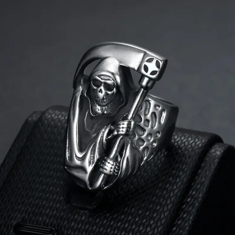 CHUANGCHENG Vintage Biker Goth Death Skull Grim Reaper Stainless Steel Men\'s Rings Size 7-15 Accessories