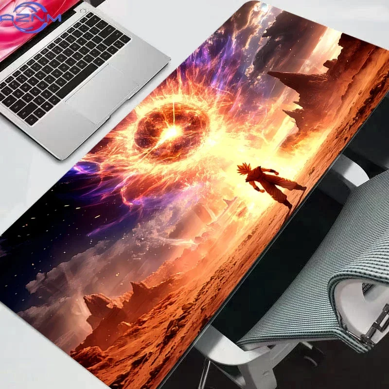Anime Warrior Facing Giant Energy Blast Desert Planet Scene Mouse Pad, Rubber Non-Slip Base, Smooth Surface for Computer Gaming,