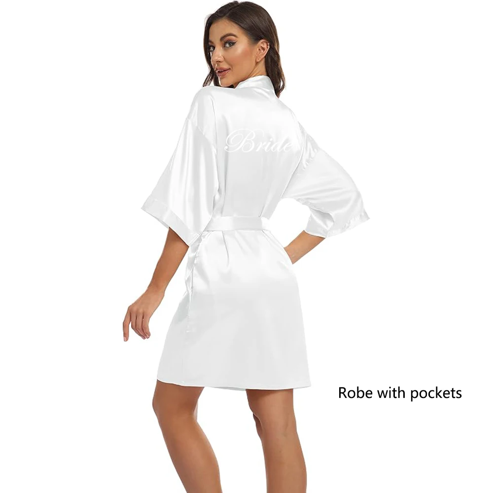 Bata de satén tipo kimono para fiesta de bodas, pijama para damas de honor con letras blancas YE8171