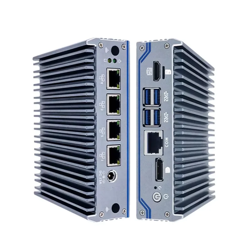 جهاز توجيه ناعم بدون مروحة J4125 جهاز جدار الحماية الصغير رباعي النواة 4 جهاز توجيه Intel Gigabit Mini PC DP HD فتحة SIM VPN pfSense جدار الحماية
