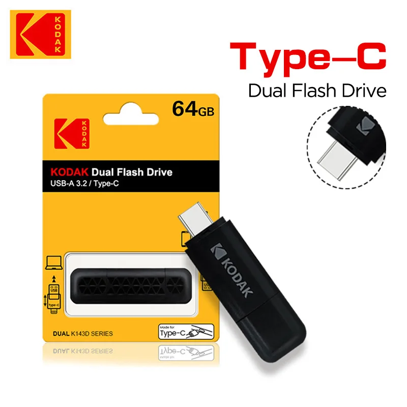 

Флеш-накопитель Kodak Dual USB, USB3.2 Gen 1, OTG, портативный, 32 ГБ, 64 ГБ, 128 ГБ, 256 ГБ, для телефона и компьютера