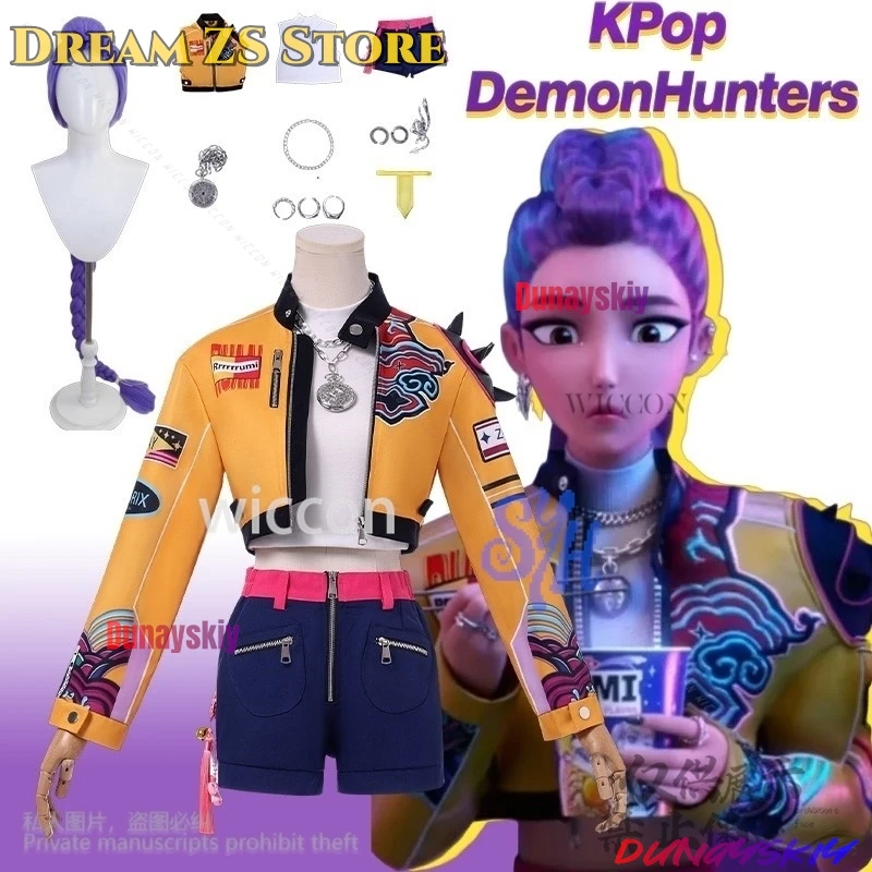 

Huntrix Cosplay Anime Movie Demon Rumi Kpop Idol Stage Costume Embroidered Decorative Stickers Fashion Jacket Halloween Party