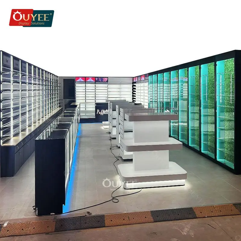 Customized-Unique Store Decoration Shelf Display Tall Glass Cabinet Dispensary Cabinets Smoke Retail Shop Disp