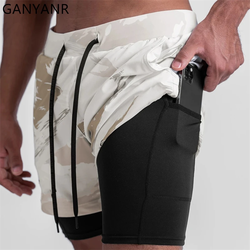 

GANYANR Active Wear Running Shorts Men Gym Sportswear Basketball Sports Summer Training 2 In 1 Fitness Clothing Crossfit Man