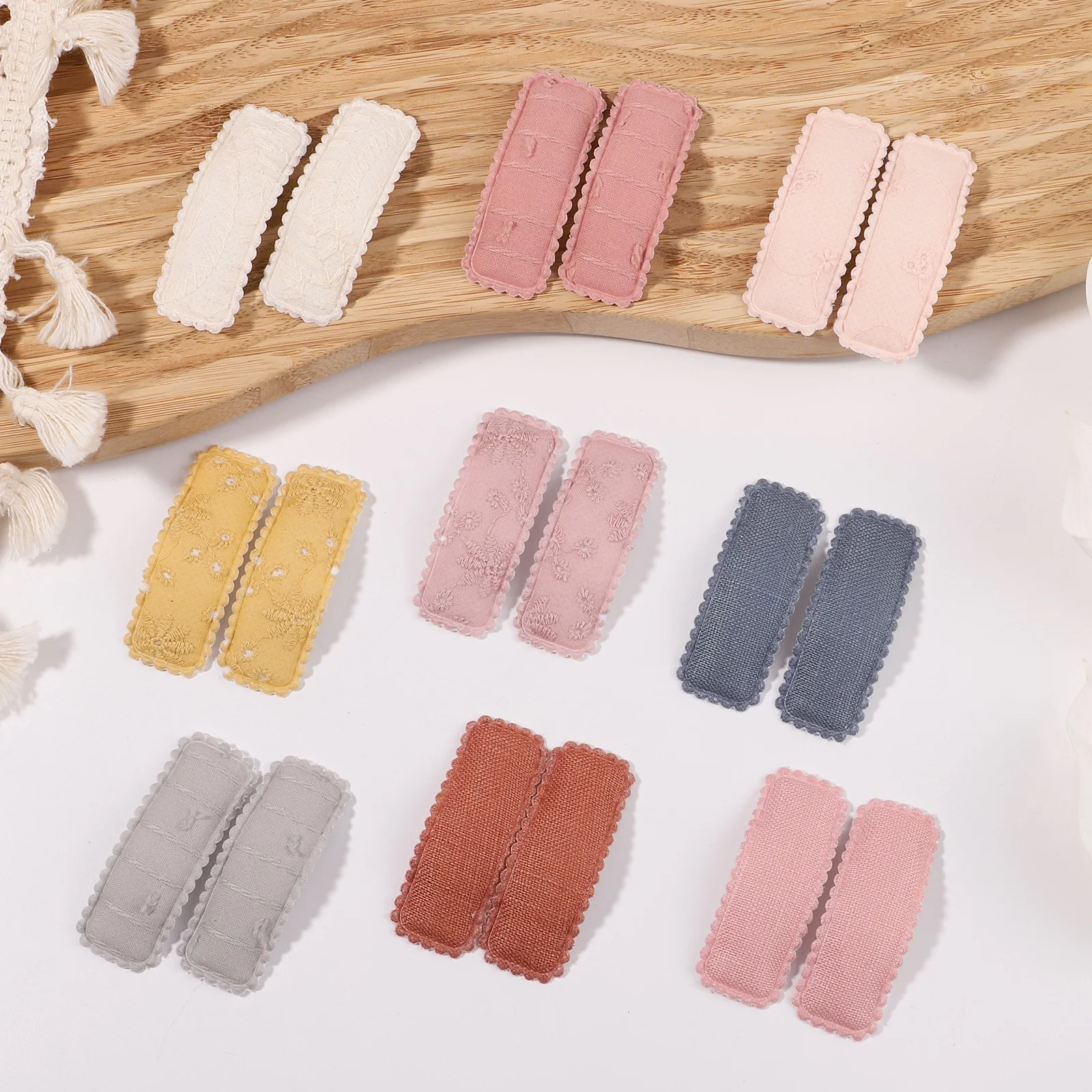 2pcs Cute Fabric BB Barrettes Solid Drop Snap Hair Clip for Baby Girl Infant Lace Embroidery Hairpin Handmade Kid Girls Headwear