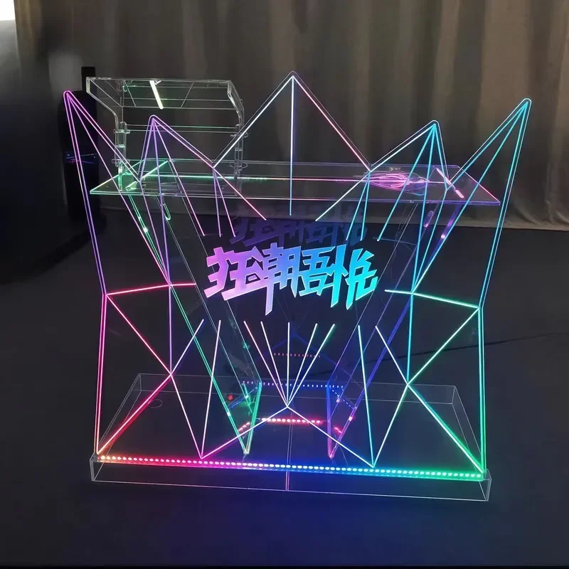 Customizable Transparent Acrylic DJ Table Modern LED Luminous Lecture Table with Bar for School or Hotel Use view 3