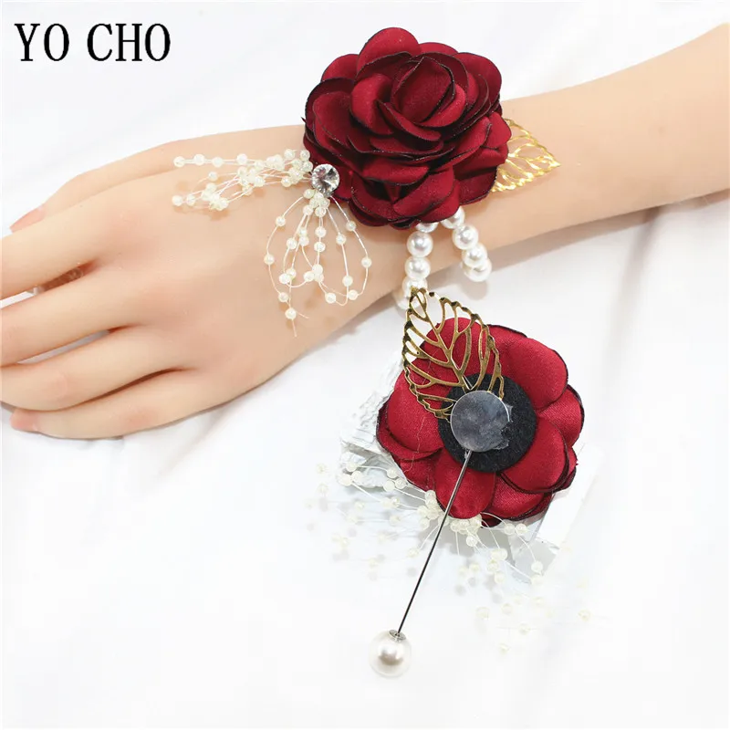 Mädchen Brautjungfer Handgelenk Blume Hochzeit Abschluss ball Party Bouton niere Seide Rose Perle Armband Armband Hand Blumen Hochzeit Zubehör – Detail 7