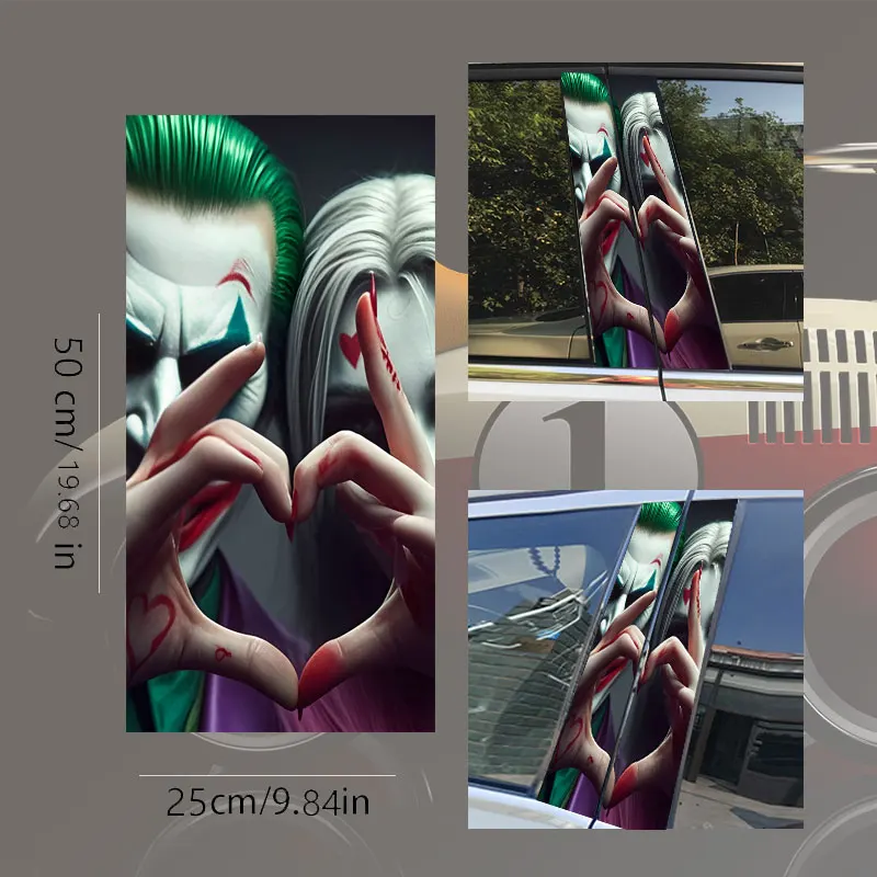 

2 Fun Fashion Clown Car Decals for B-pillar protection Easy to stick on rear window panes Suitable for all models