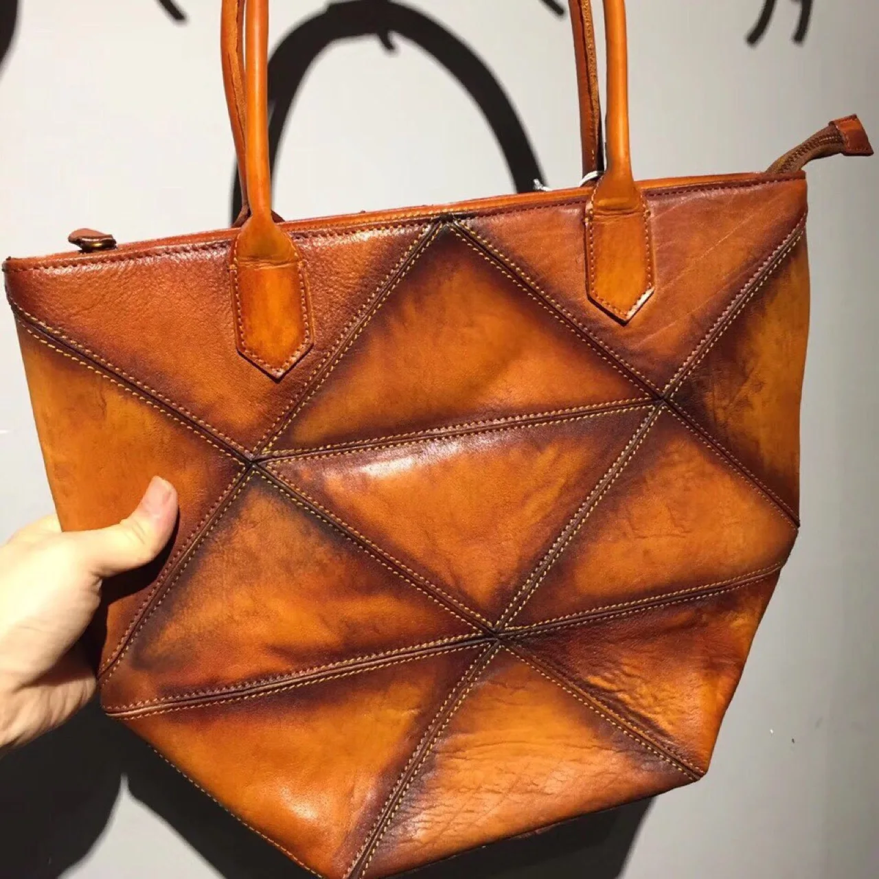 

Top Cow Leather Geometric Stitching Pattern Women Handbag Retro British Luxury Brand Women's Bag Large Capacity Women's Handbag