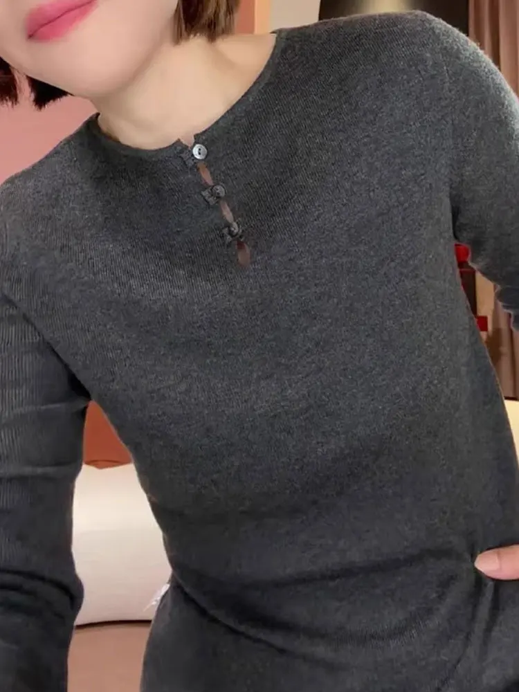 

Korean Style round Neck Knitted Long Sleeve Casual Top Overhead Base Shirt Simple Match Autumn Fashion Design Sensation