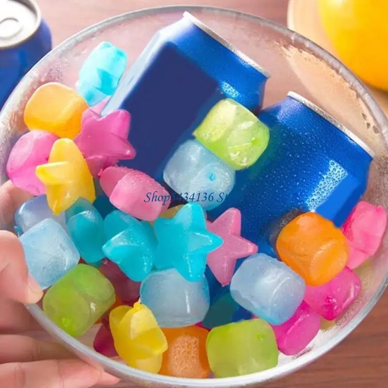 H7ED 20Pcs Star Sqaure Fruit Reusable Plastic Ice Cubes for Drinks Multicolor Refreezable Cooling Ice Ball Tool