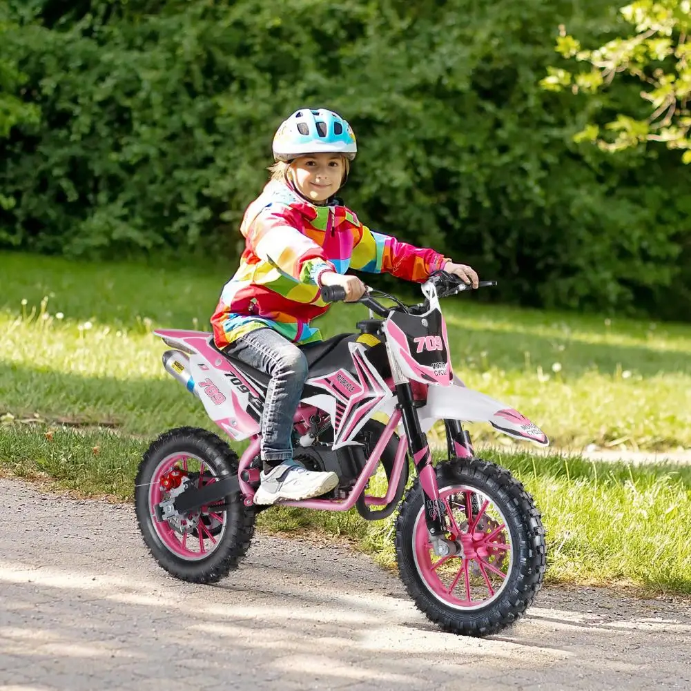 Mini Motorcycle, Wear-resistant Tires 49cc 2-Stroke Kids Dirt Bike, Off Road Gas Motorcycle With Front Rear Disc Brakes (Pink)