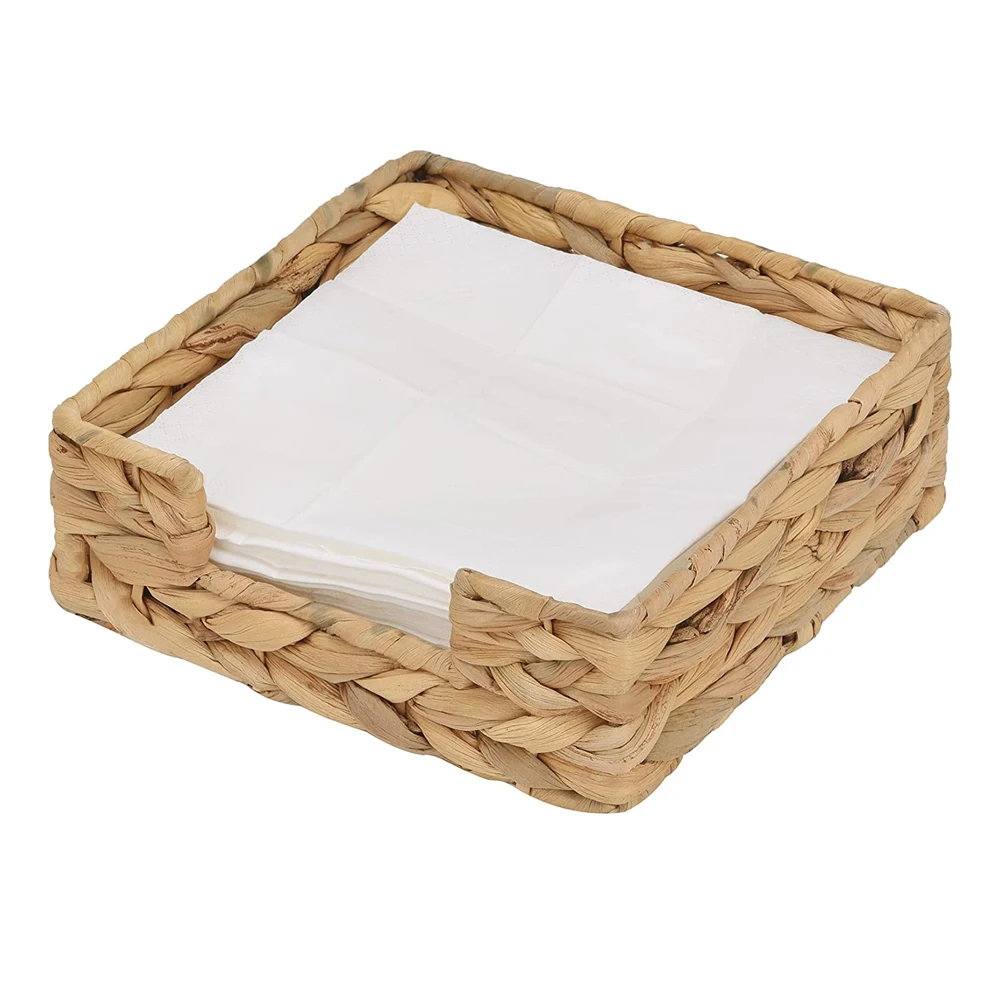 Servilletero de jacinto de agua de 7 pulgadas, cestas de mimbre tejidas para mesa, servilletas de papel para cóctel, soporte para bandeja de servilletas