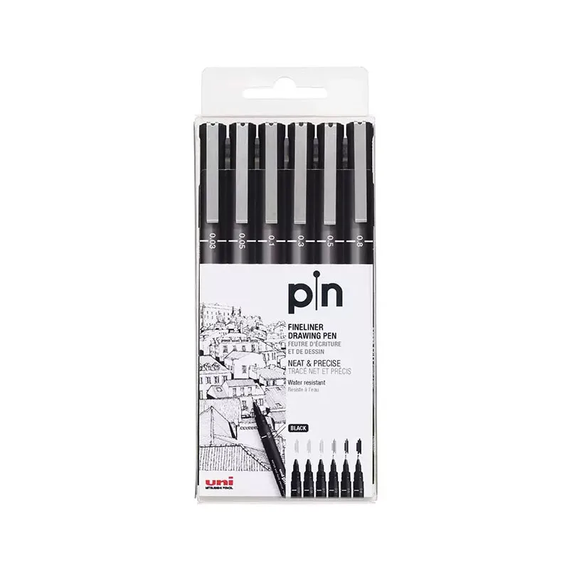 Uni Pin Fineliner Drawing Pen Sketching Set Black Ink 0.03 To 0.8mm - Set of 6 Definitely Living Up To The Fine Line Promoting