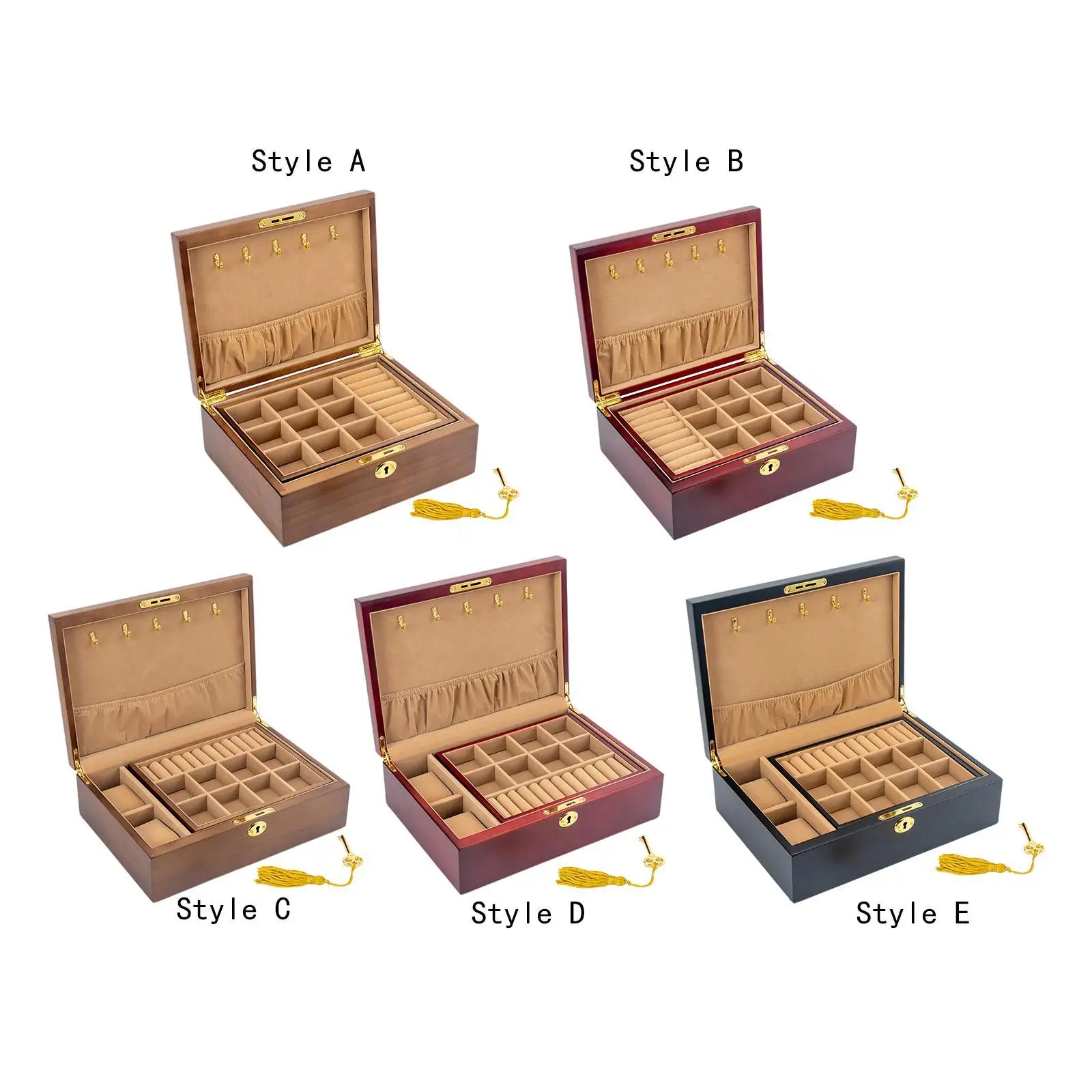 

Wooden Jewelry Box with Lock & Key Jewelry Organizer Jewelry Holder for Watches Rings Bracelets Necklaces Home Organization