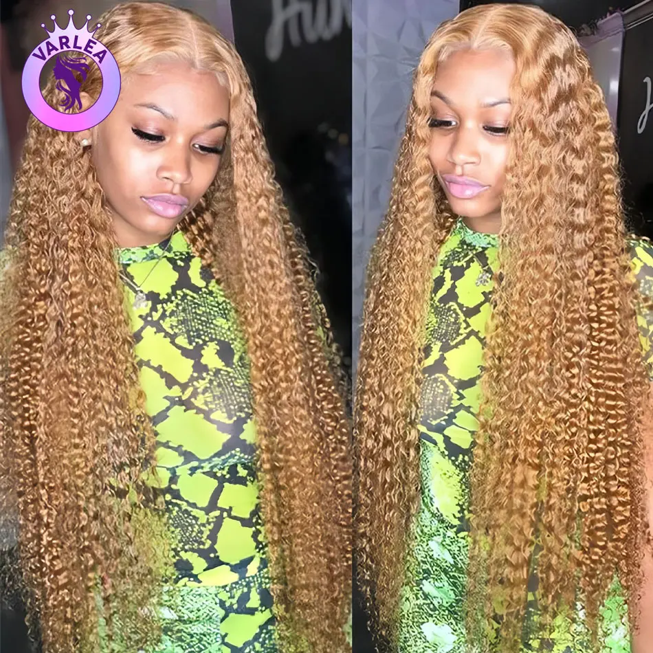 

#27 Honey Blonde Human Hair Wig Deep Wave 13x4 13x6 hd Lace Frontal Wig Pre Plucked 30 inch Blonde Curly Lace Front Wig