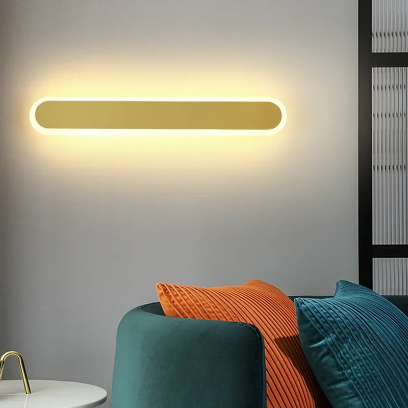 Moderno e minimalista longa tira lâmpada de parede led para sala de estar tv fundo decoração preto sconce dourado luz interior luminárias