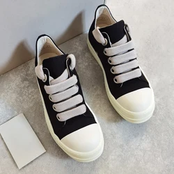 Men's Canvas Shoes Jumbo Shoelace Women's Sneakers Black Lace-up O-wen Low Top Men's Casual Shoes