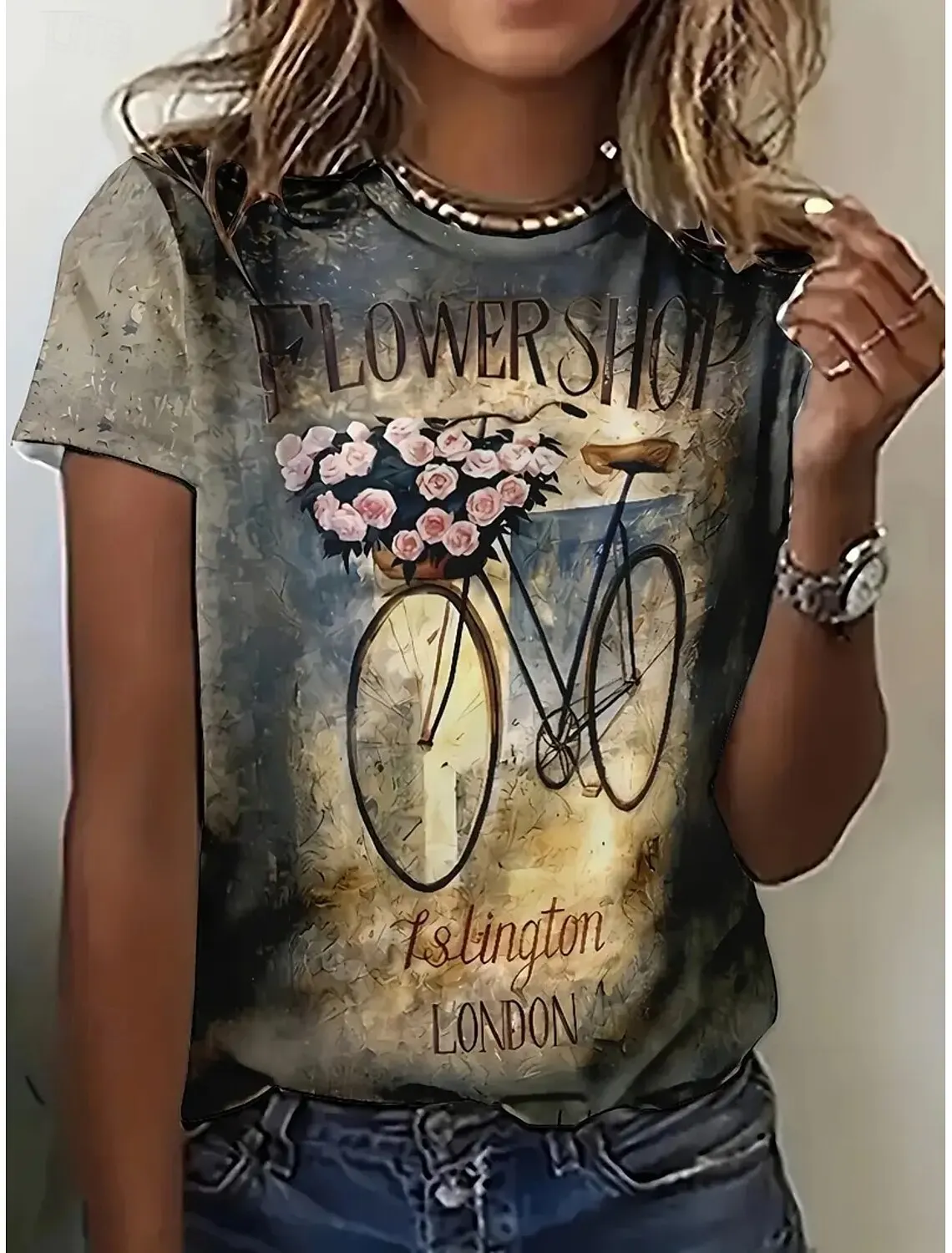 

Летняя модная женская футболка с красивыми цветами, стильные повседневные футболки с короткими рукавами и круглым вырезом с принтом, обычные топы