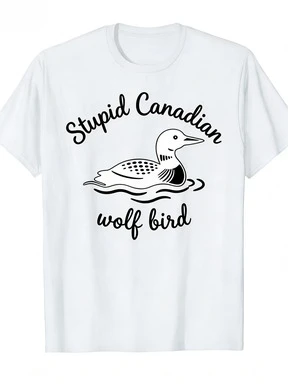 

Stupid Canadian Wolf Bird Hockey Romance | Casual Crew Neck T-shirt for Hockey Fans, All-season, Short Sleeve, Regular Fit