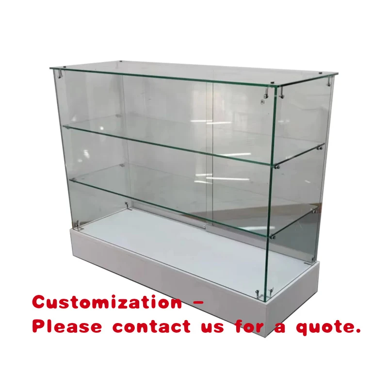 custom.Full Frameless Tempered Glass Showcase with Wooden Base