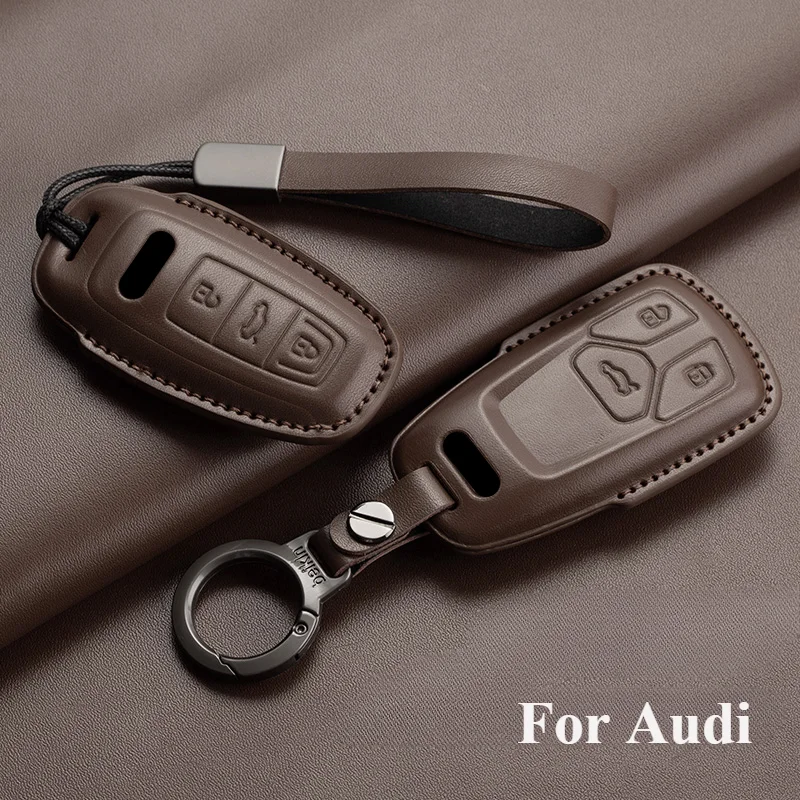 

Leather Car Remote Key Case Cover Shell for Audi A4 A4L A5 Q5 Q7 TT TTS 8S B9 2016 2017 2018 Keyless Protector Holder Key Fob