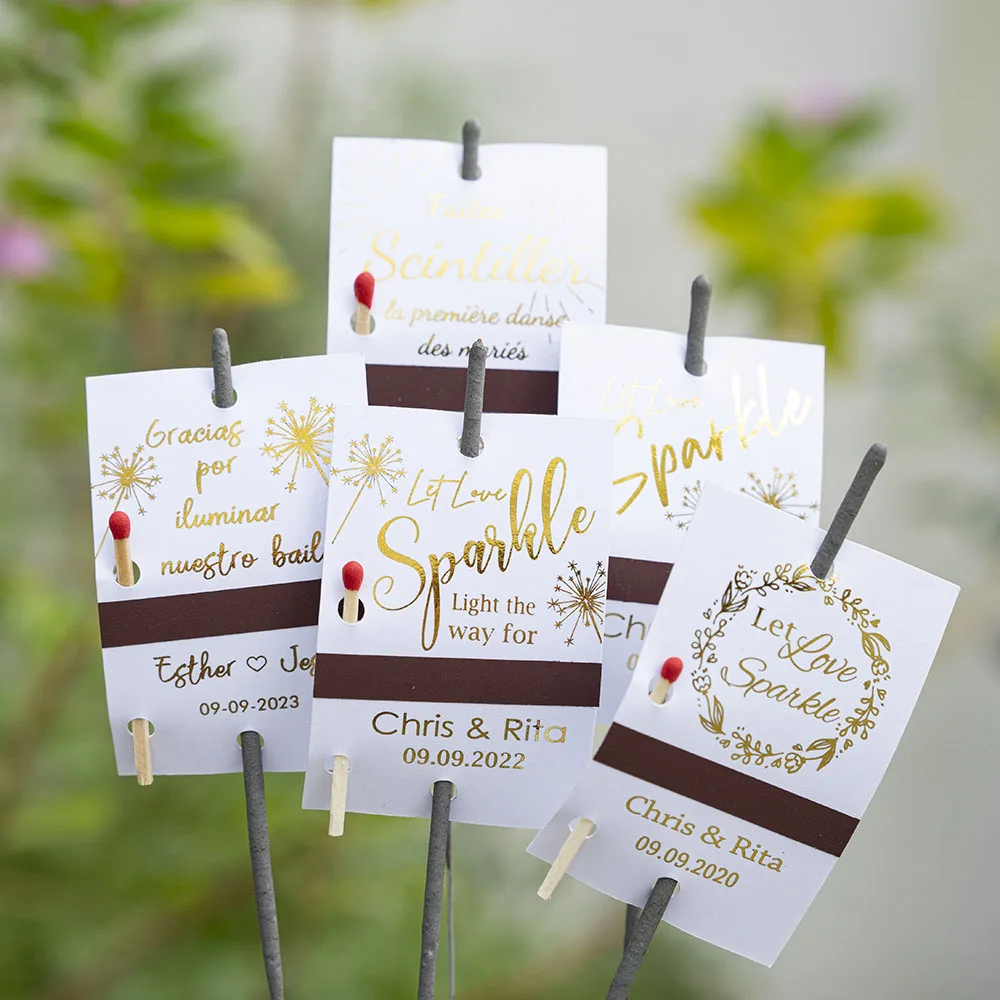 ¡Ama lloraba el chispe! Etiqueta personalizada de Color dorado brillante de aluminio, etiquetas de bengala/brillo, etiquetas de fuegos artificiales de boda, etiqueta personalizada