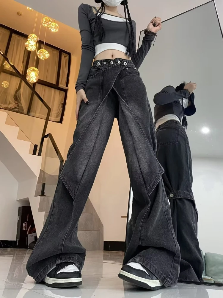 Women Jeans American High Street Loose Jeans Women Fall Trend Fashion Design Sense Wide-legged Pants Versatile Personality Pants