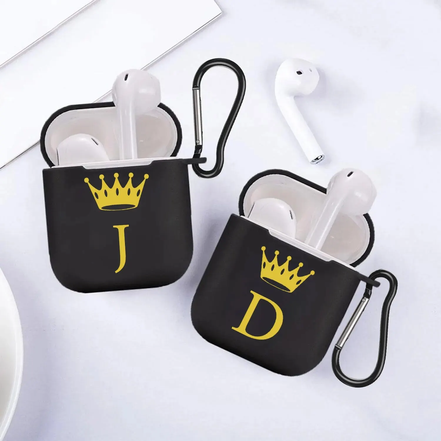 Letter crown Matte Black Headphone Case For Apple Airpods 3 12 Shockproof Soft Silicone Protection Air Pods 3 Earphone Box Cover